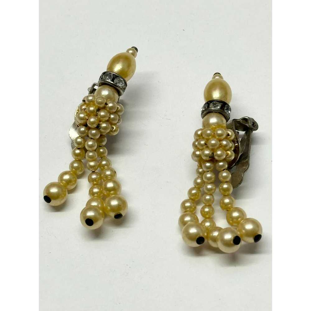 Vintage Vintage rhinestone faux pearl earrings - image 4