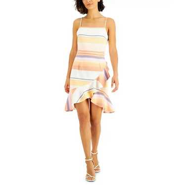 Bar Iii Bar III Samba Striped Ruffled Dress, XS