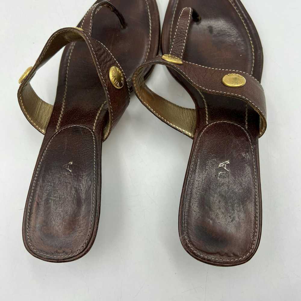 Prada Prada Leather Thong Kitten Heels Brown Sand… - image 4