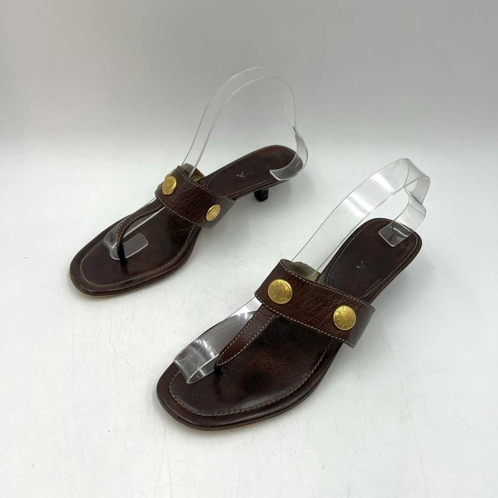 Prada Prada Leather Thong Kitten Heels Brown Sand… - image 9