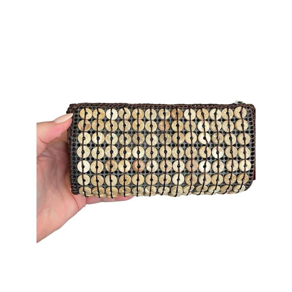 Other Wood Beaded Crossbody Bag Neutral Brown Tan… - image 4