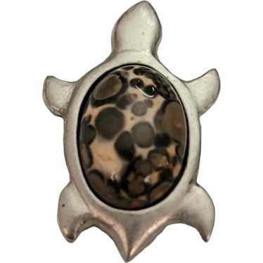 Kenneth Kantro Art Glass Pewter Turtle Pin Pendan… - image 1