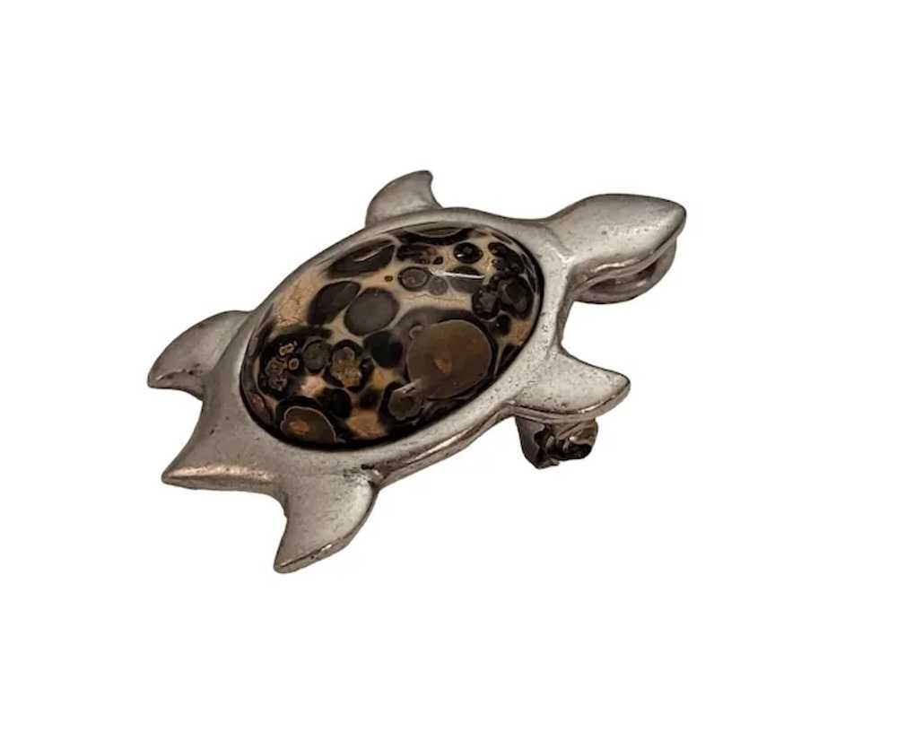 Kenneth Kantro Art Glass Pewter Turtle Pin Pendan… - image 2