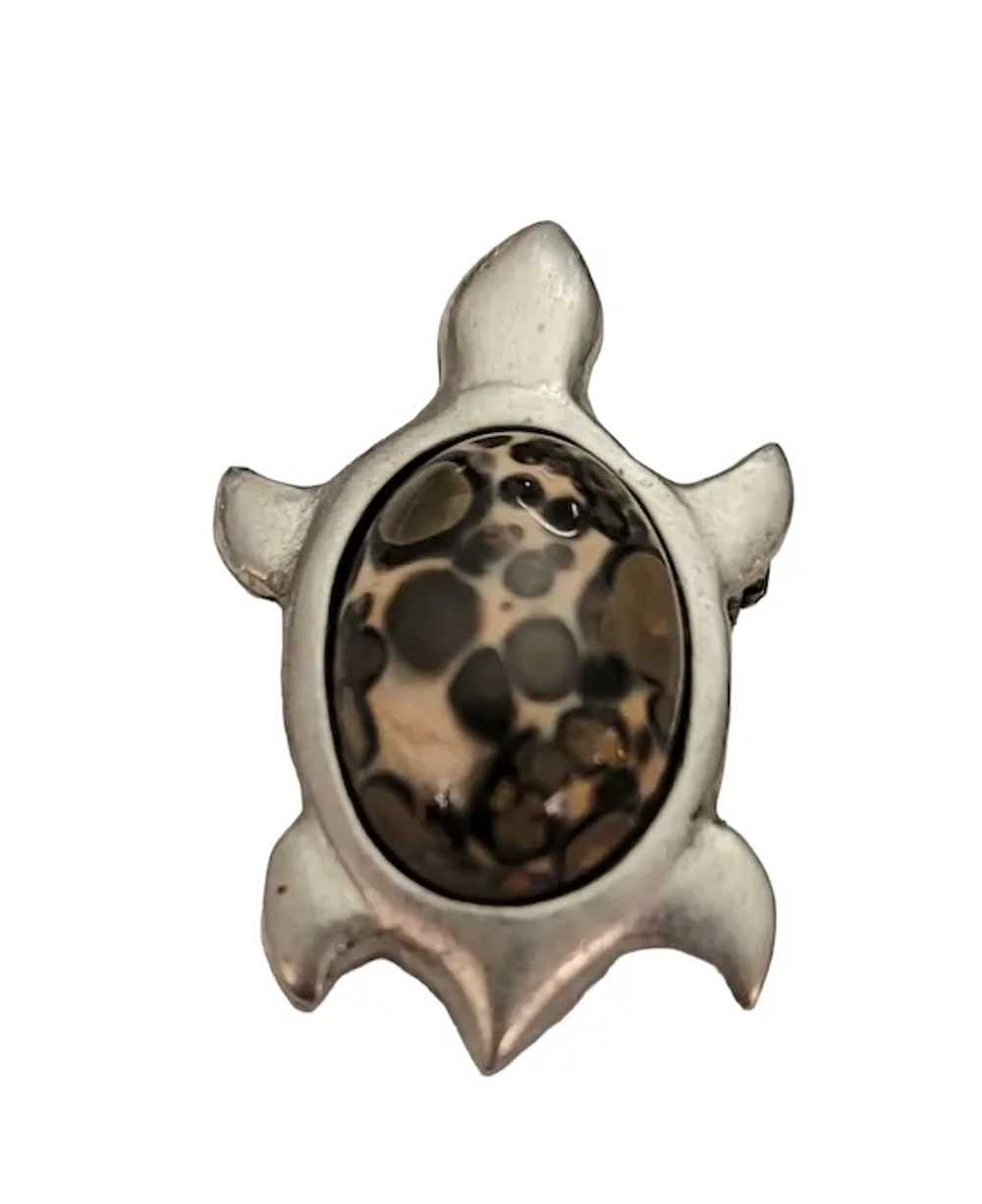 Kenneth Kantro Art Glass Pewter Turtle Pin Pendan… - image 6