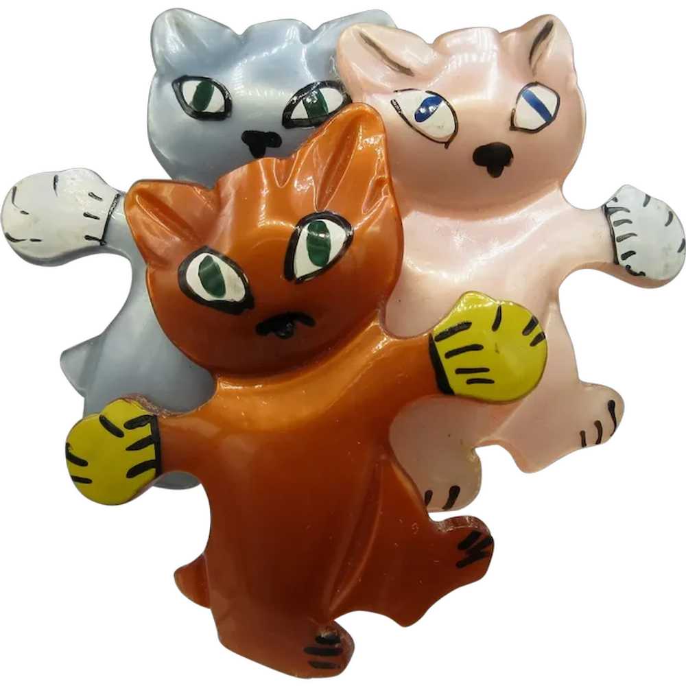 Figural Three Little Kittens Early Plastic Pin - image 1