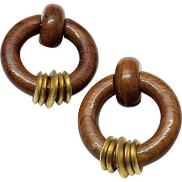 Vintage wood hoop clip on earrings - image 1
