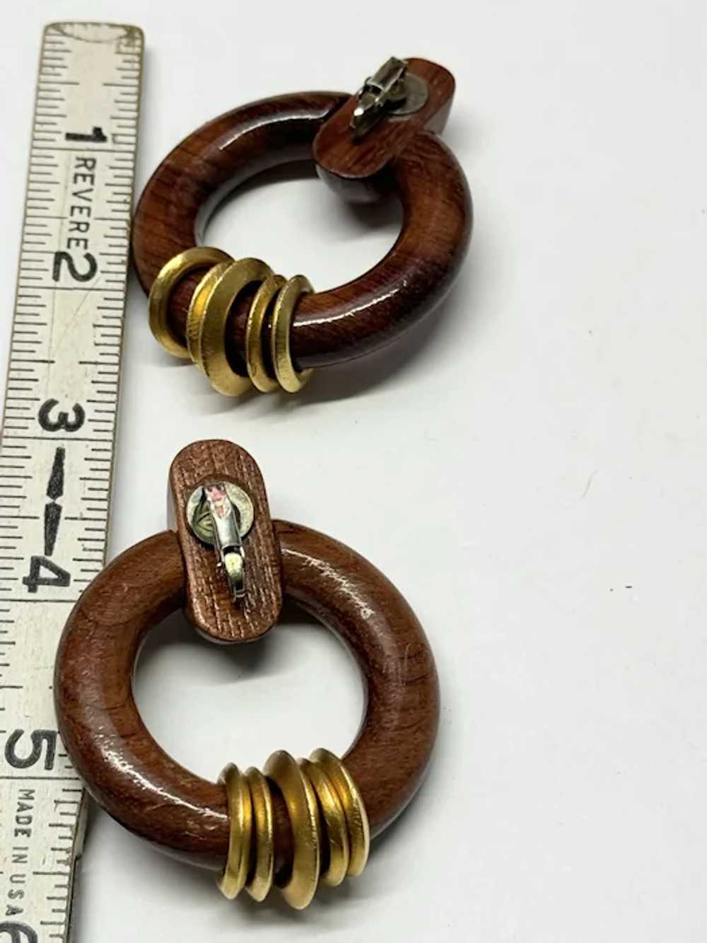 Vintage wood hoop clip on earrings - image 4
