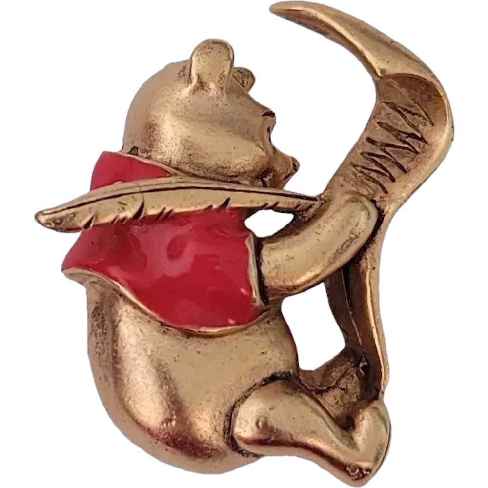 Disney Matte Gold Tone Red Enamel Pooh Writing Le… - image 1
