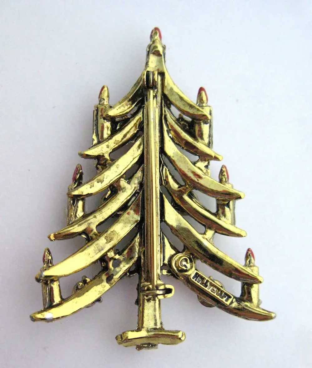 Hollycraft Signed Christmas Tree Pin With Candles - image 2
