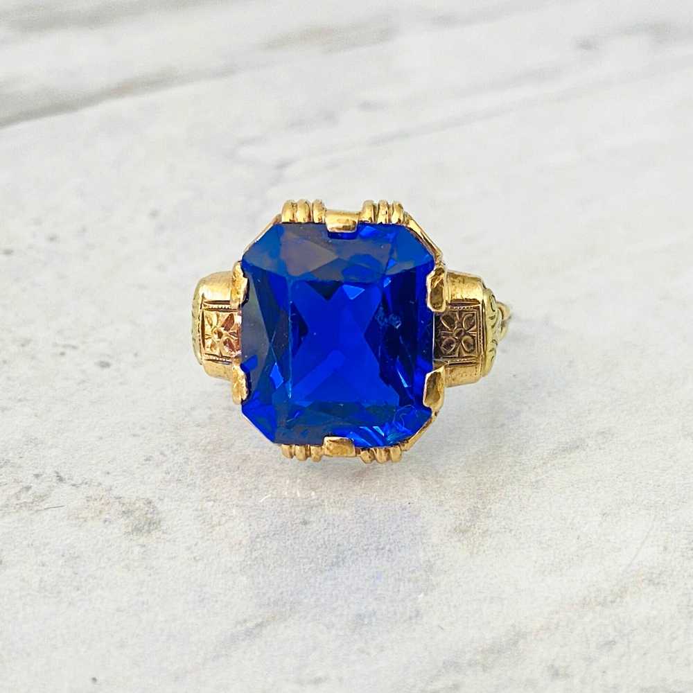Antique Blue Sapphire Gold Ring - image 10