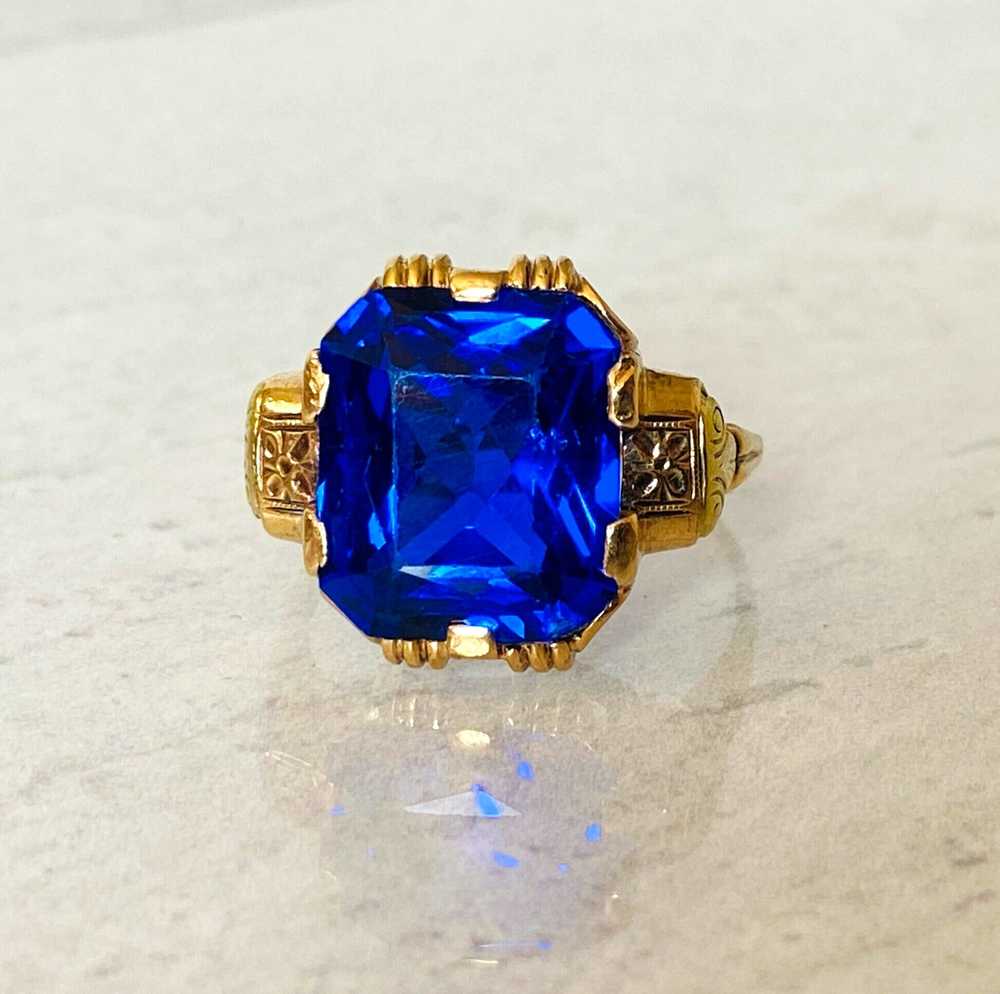 Antique Blue Sapphire Gold Ring - image 6