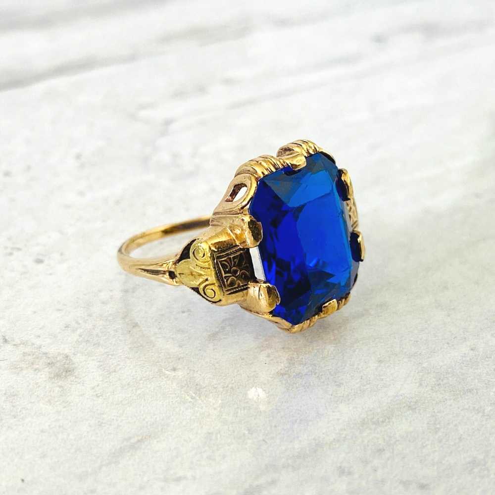 Antique Blue Sapphire Gold Ring - image 8