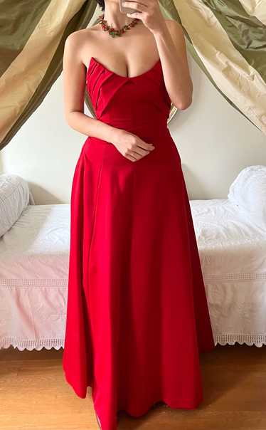 Vintage Victor Costa Cherry Red Strapless Gown