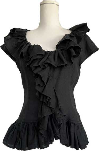 Anne Fontaine "Nelcy" Black Linen Ruffle Top, S - image 1