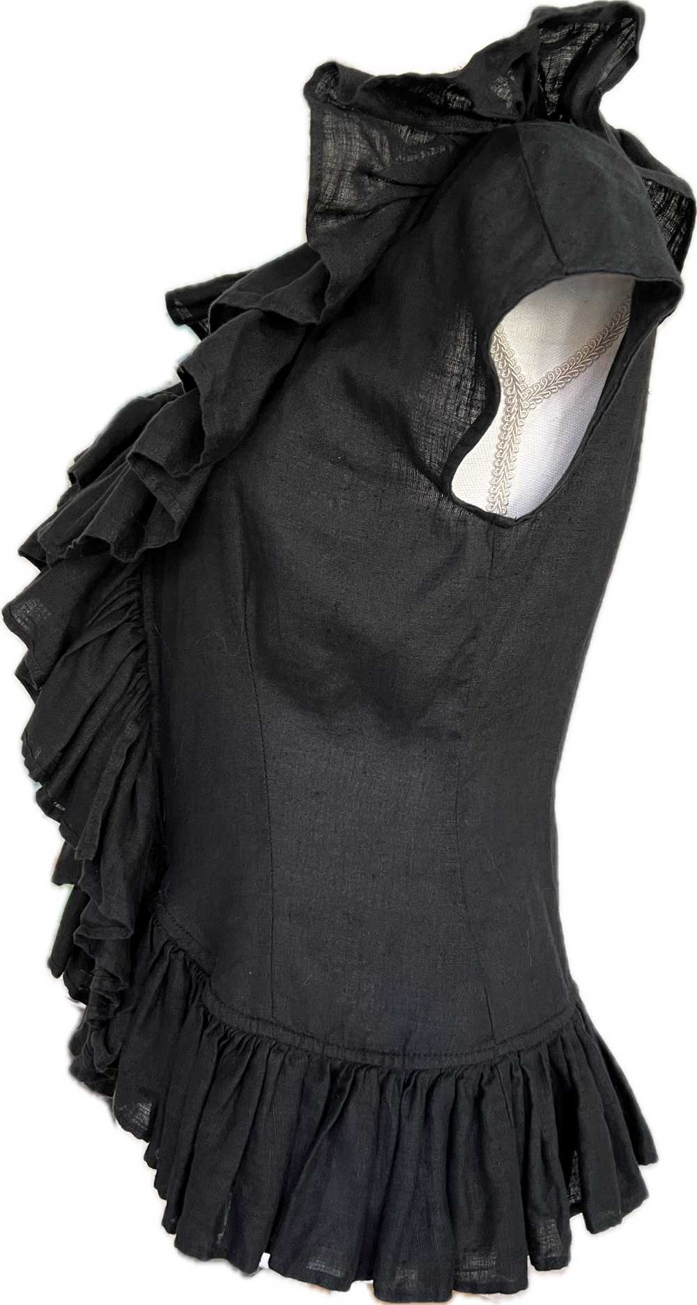 Anne Fontaine "Nelcy" Black Linen Ruffle Top, S - image 2