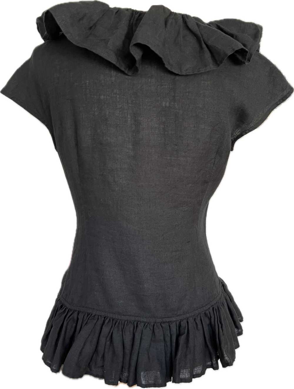 Anne Fontaine "Nelcy" Black Linen Ruffle Top, S - image 3