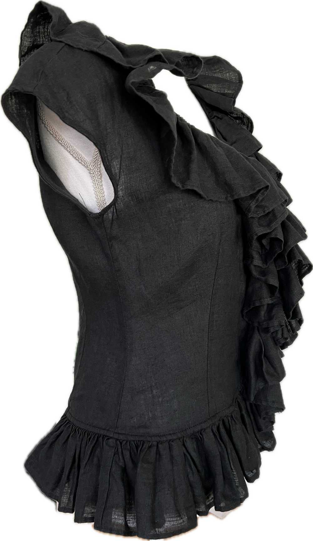 Anne Fontaine "Nelcy" Black Linen Ruffle Top, S - image 4