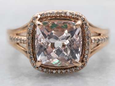 Rose Gold Square Cushion Cut Morganite Ring with … - image 1