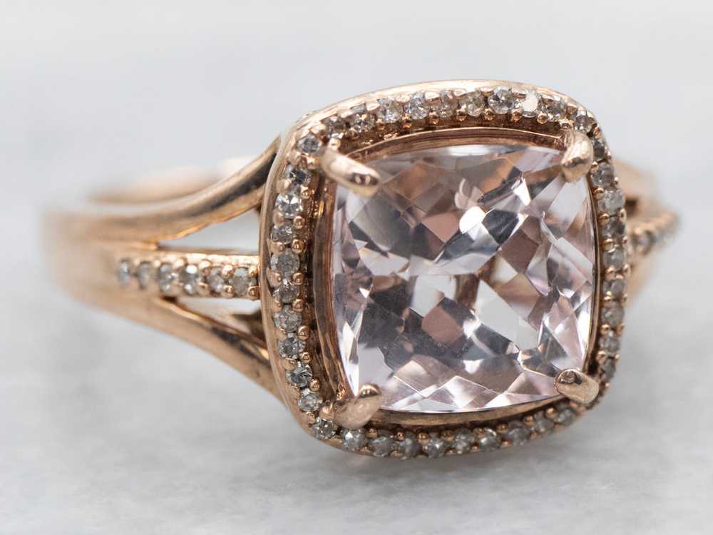 Rose Gold Square Cushion Cut Morganite Ring with … - image 2