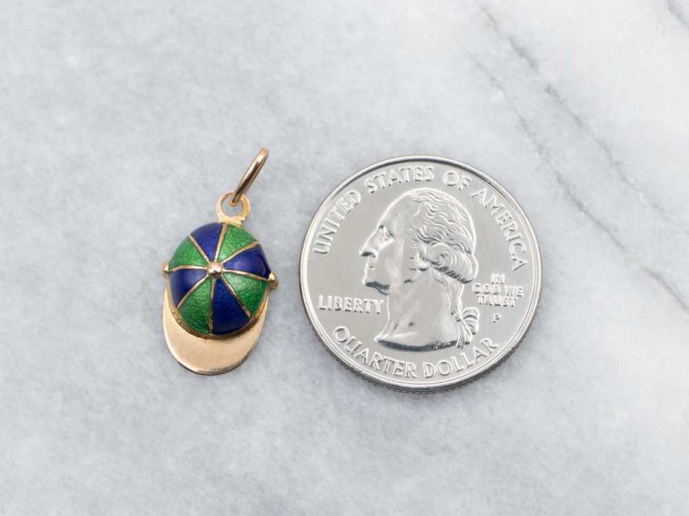 Yellow Gold Blue and Green Enamel Hat Charm - image 3