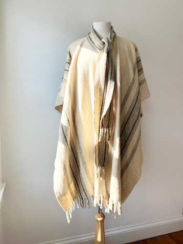 60s striped ivory wool cape scarf (One Size)