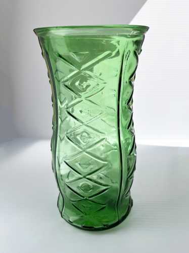Mid Century Modern green glass flower vase