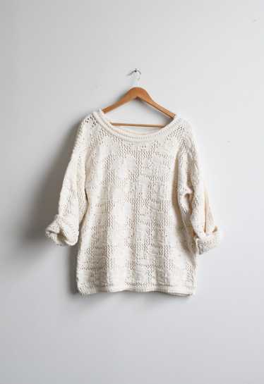 open weave white cotton sweater