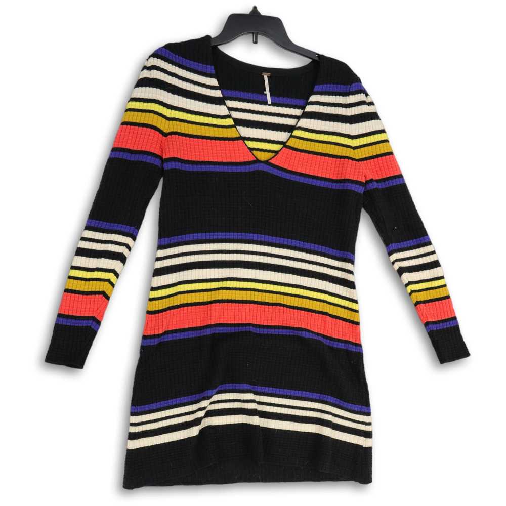 Free People Womens Multicolor Striped V-Neck Long… - image 1