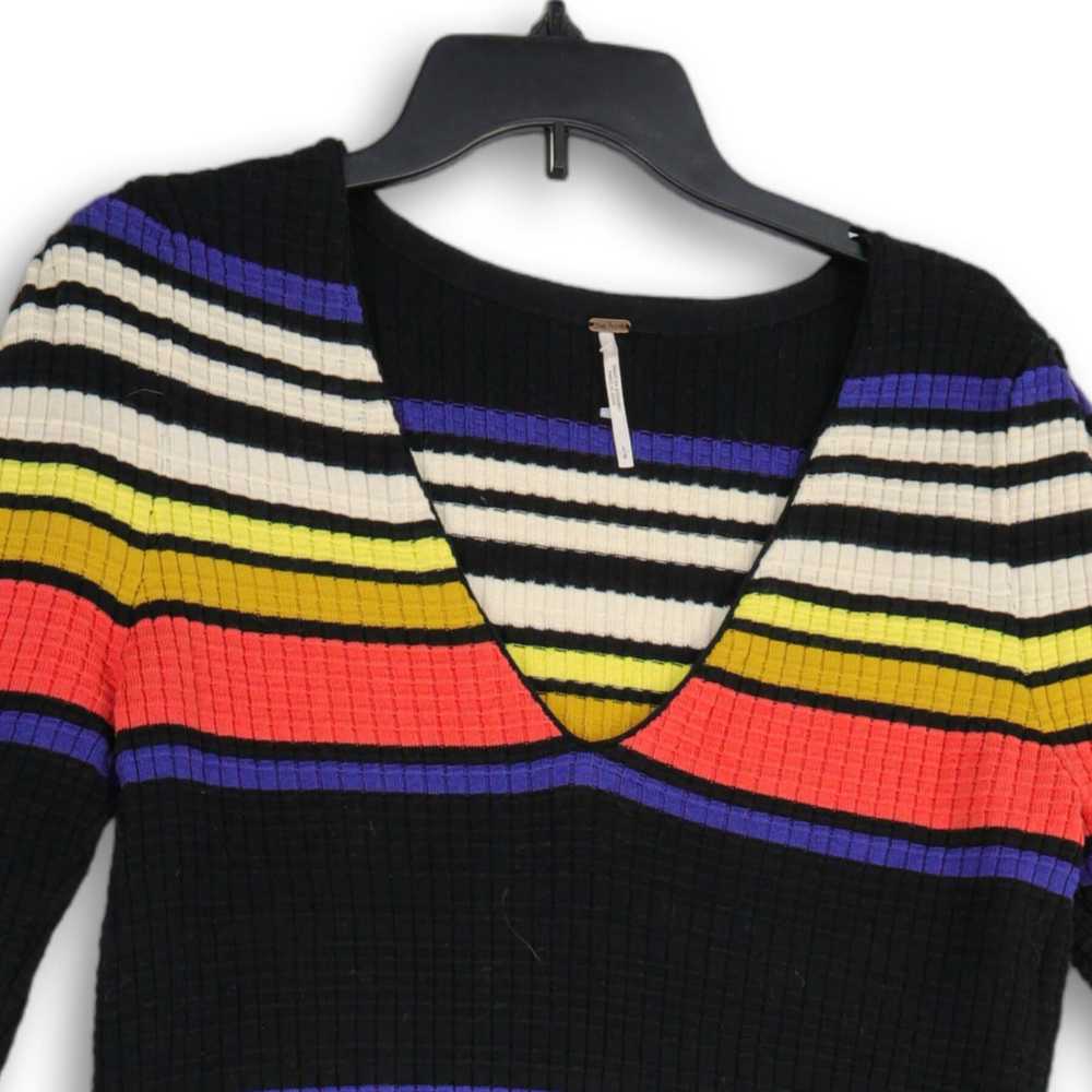 Free People Womens Multicolor Striped V-Neck Long… - image 3