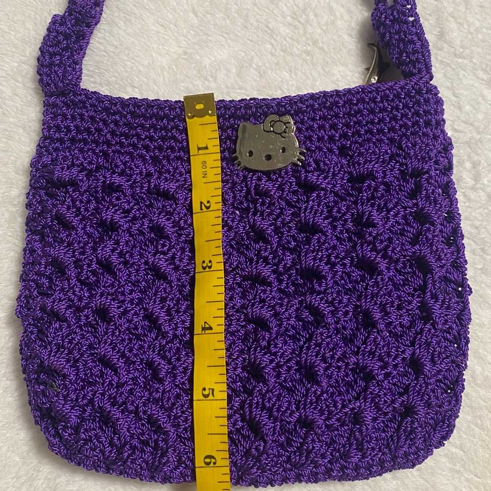 Handmade Heavy Purple Crochet Bag With Hello Kitt… - image 5