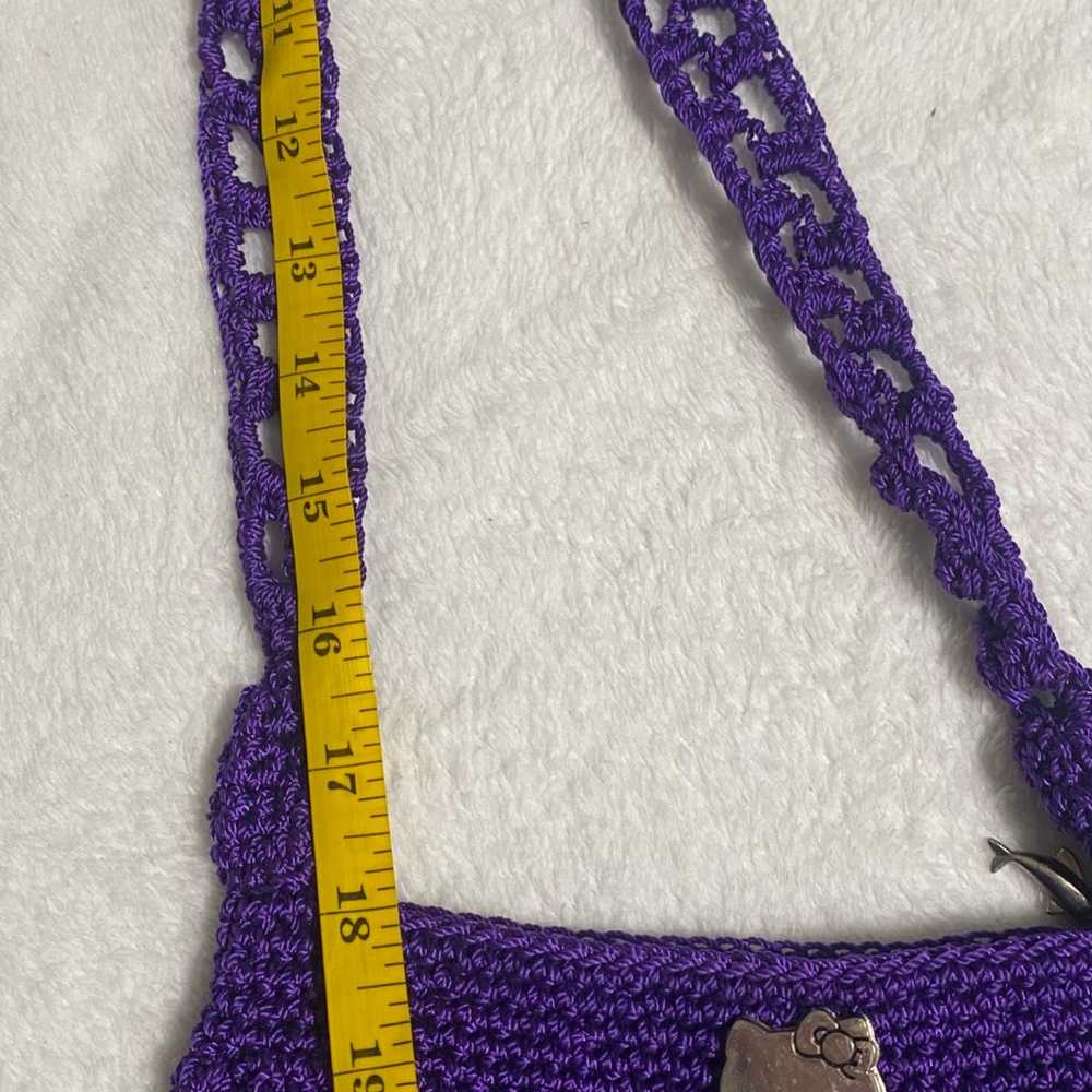 Handmade Heavy Purple Crochet Bag With Hello Kitt… - image 6