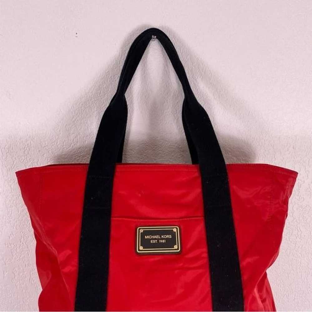 Michael Kors Red Nylon with Black Handle Tote Bag - image 2