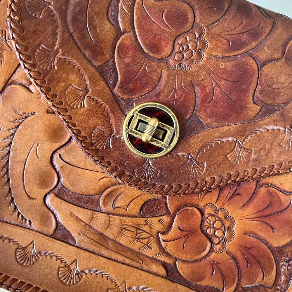 Vintage Mexican brown leather crossbody purse - image 12