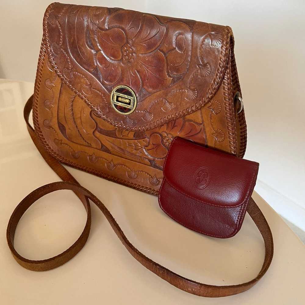 Vintage Mexican brown leather crossbody purse - image 1