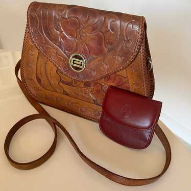 Vintage Mexican brown leather crossbody purse