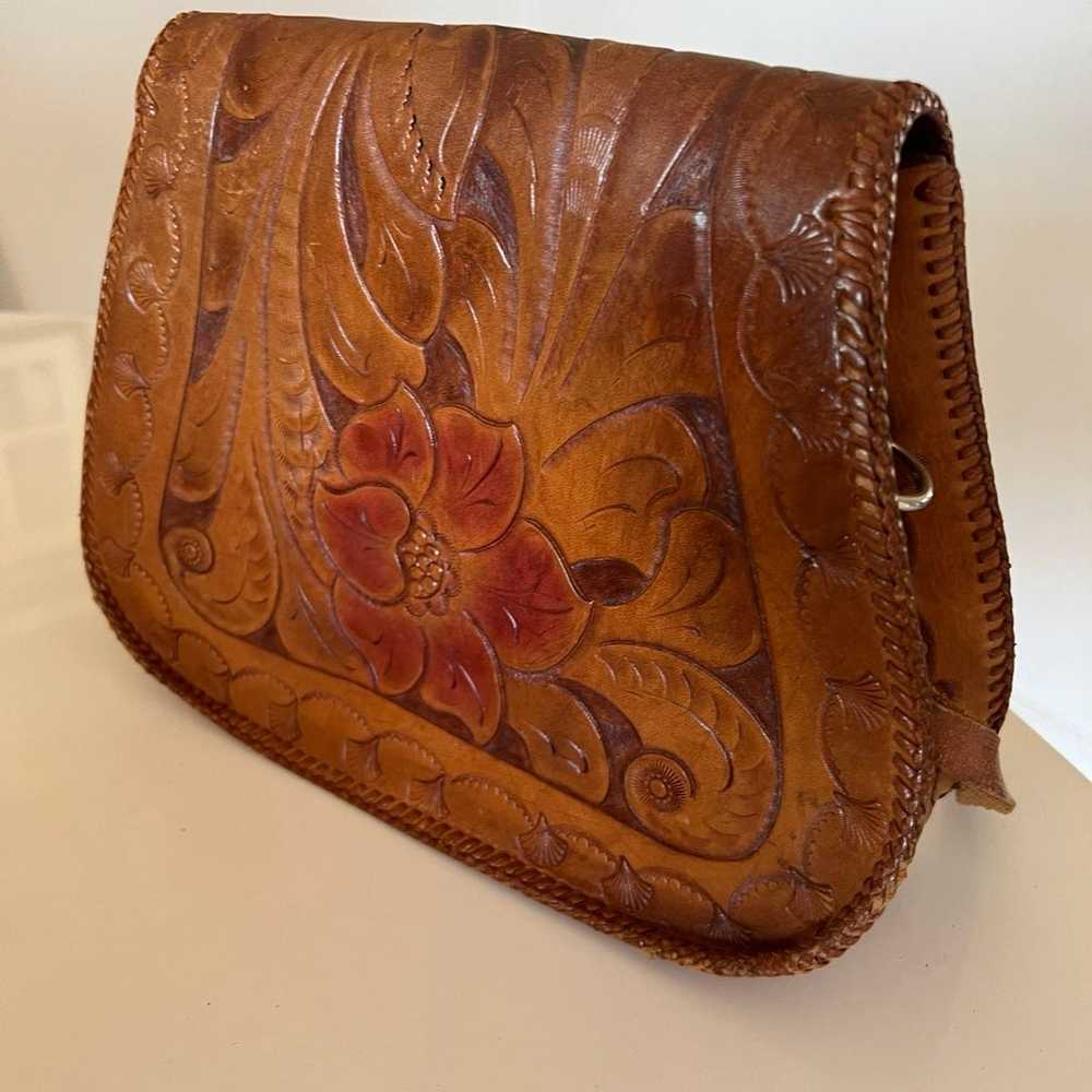 Vintage Mexican brown leather crossbody purse - image 2