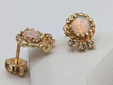 14k Yellow Gold Opal and Diamond Earrings. 14k Opa