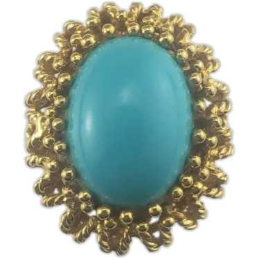 18 Karat Yellow Gold Turquoise Ring Size 6.5 #167… - image 1