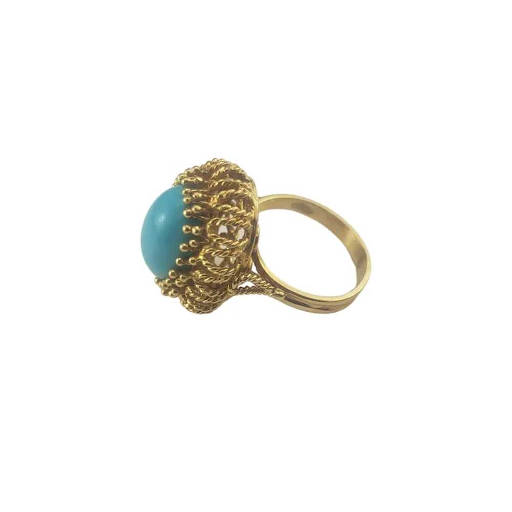 18 Karat Yellow Gold Turquoise Ring Size 6.5 #167… - image 2