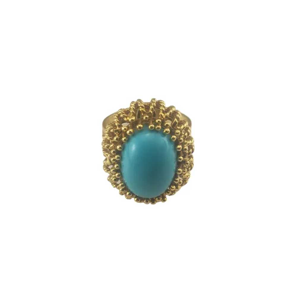 18 Karat Yellow Gold Turquoise Ring Size 6.5 #167… - image 4