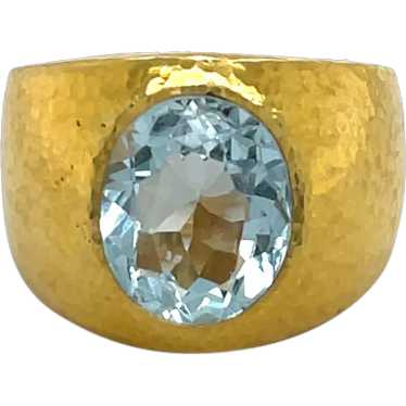 14K Yellow  Gold Aquamarine Ring - image 1