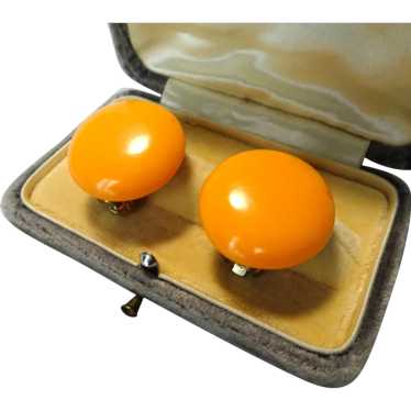 PRETTY 1950s Glass Pumpkin Color Earrings, Lustro… - image 1