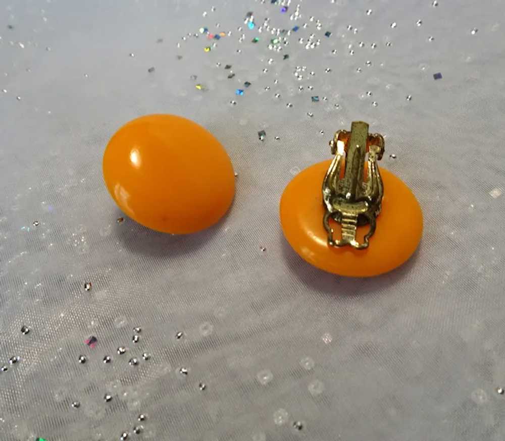 PRETTY 1950s Glass Pumpkin Color Earrings, Lustro… - image 2