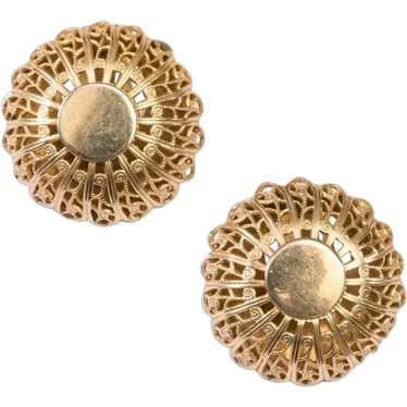 1960s Filigree Gold Button Earrings - image 1