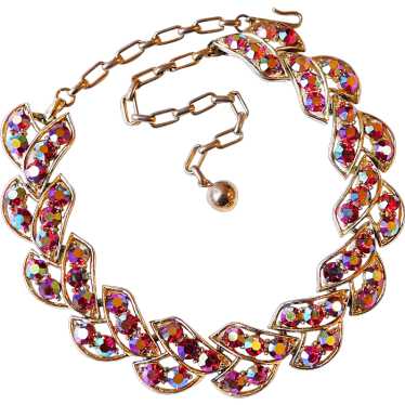 Fabulous RED AURORA Rhinestone Vintage Necklace