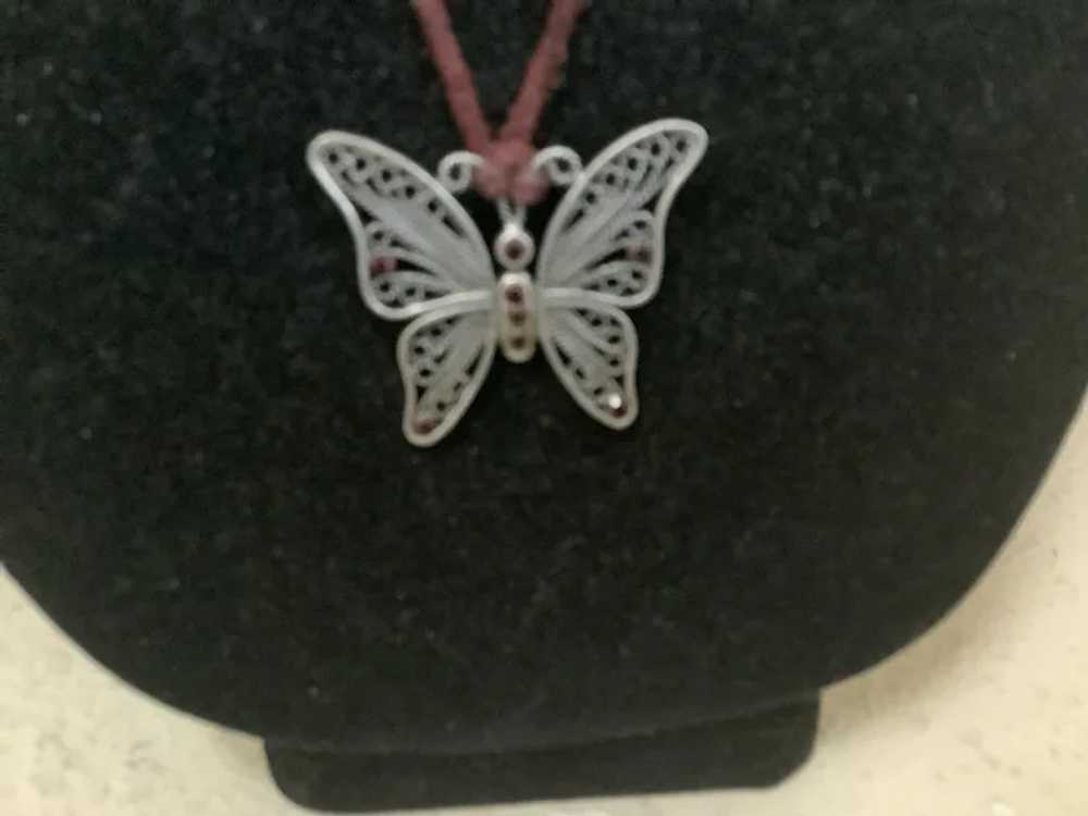 Handmade Metal Butterfly Pendant with Garnets wit… - image 3