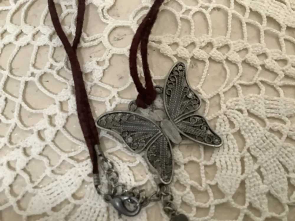 Handmade Metal Butterfly Pendant with Garnets wit… - image 7