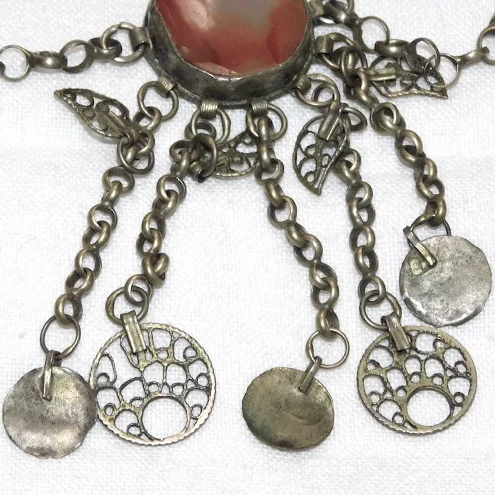 Vintage Turkish Ethnic Tribal Silver Necklace wit… - image 4