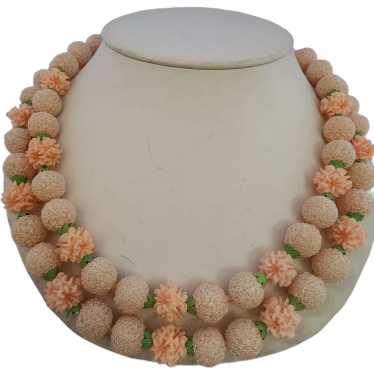 Vintage Sugared Resin Flower Japan Signed Necklace