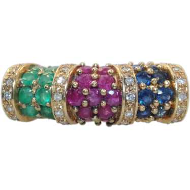 Vintage 14k Yellow Gold Ruby Emerald Sapphire Dia… - image 1